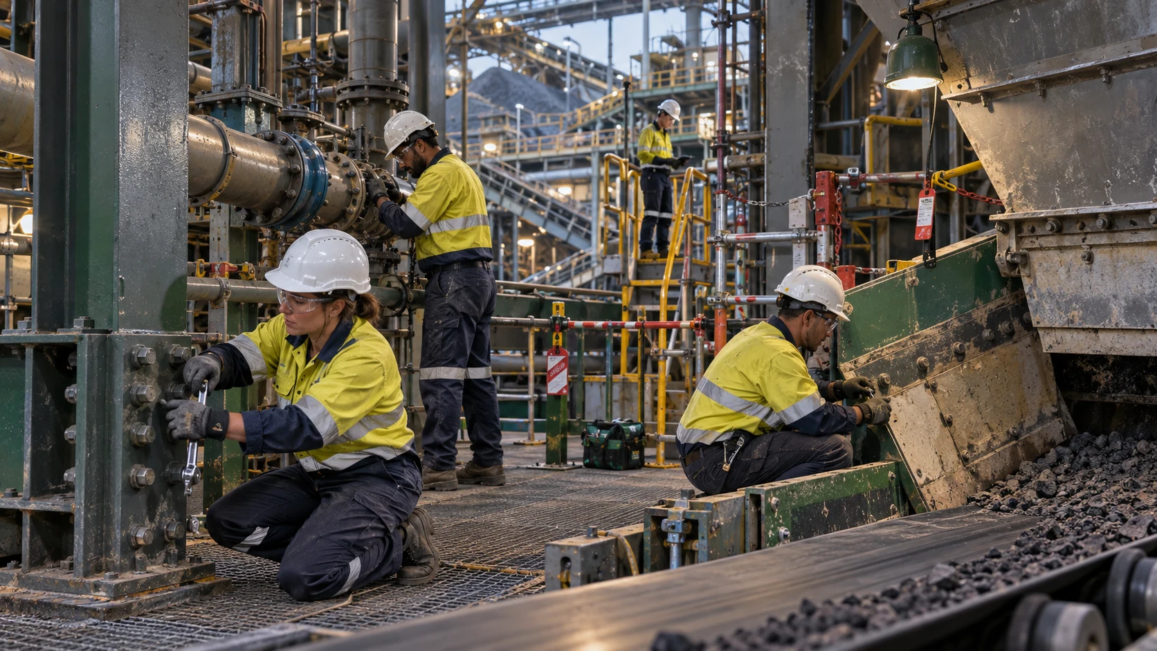 Maintenance team completing brownfield structural and mechanical repairs